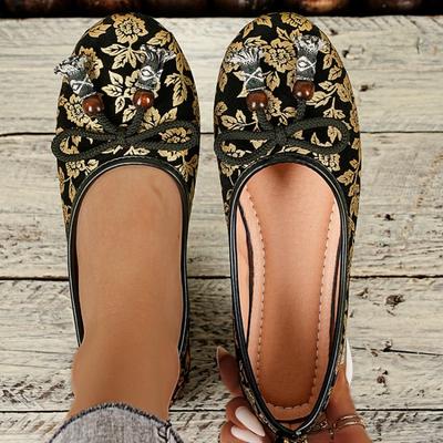 Fashion Women Floral Fabric Ballet Flats Spring Summer Vintage Ladies Comfort Slip On Canvas Ballerinas Shoes