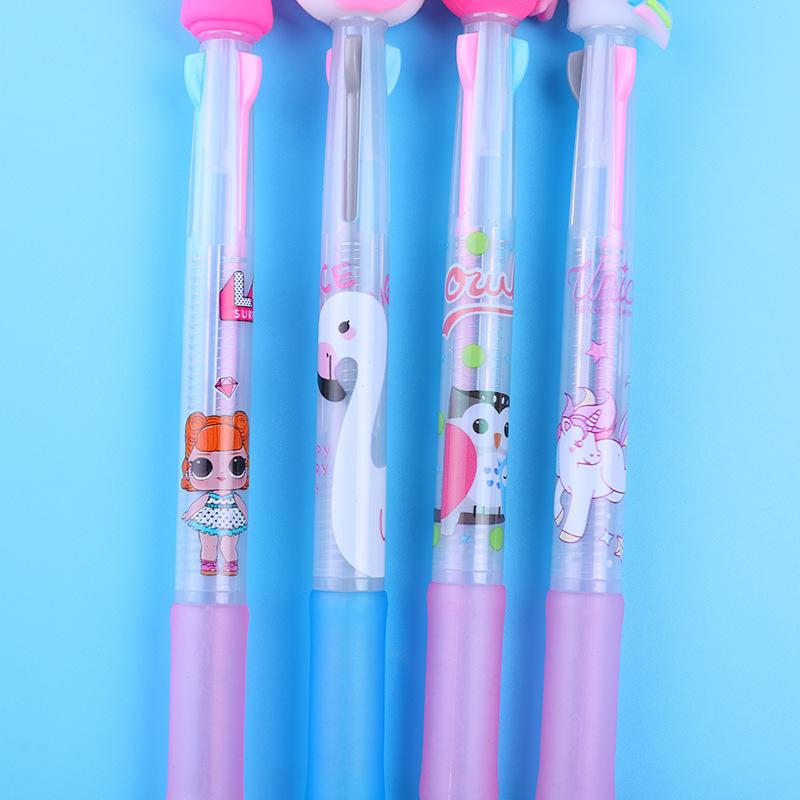 1Pc Cute Cartoon Multicolor Ballpoint Pens Kawaii Unicorn Swan Portable 3 Color Pen Writing School Stationery Office Supplies Back To School Season