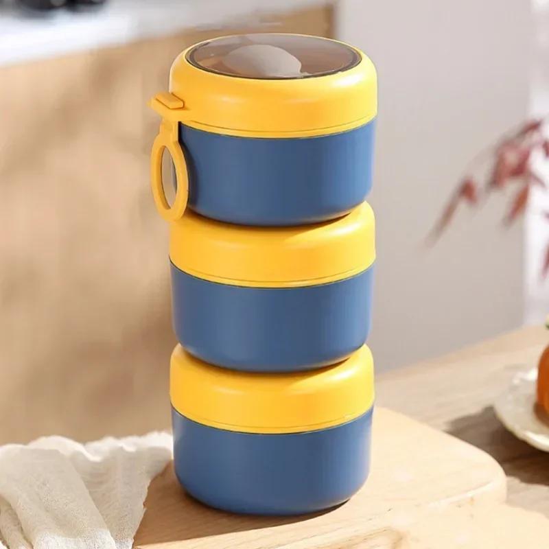 Stainless steel 3-layer Soup Cup Lunch Container Set 3 Separate Stackable Lunch Box with Spoon Food Containers for Adults Kids
