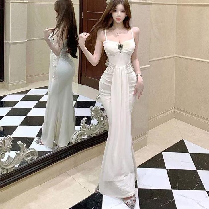 Sexy Mesh Three-dimensional Decoration Sleeveless Suspender Waist Hip Long Dress Dress Light Luxury High Sense Wholesale