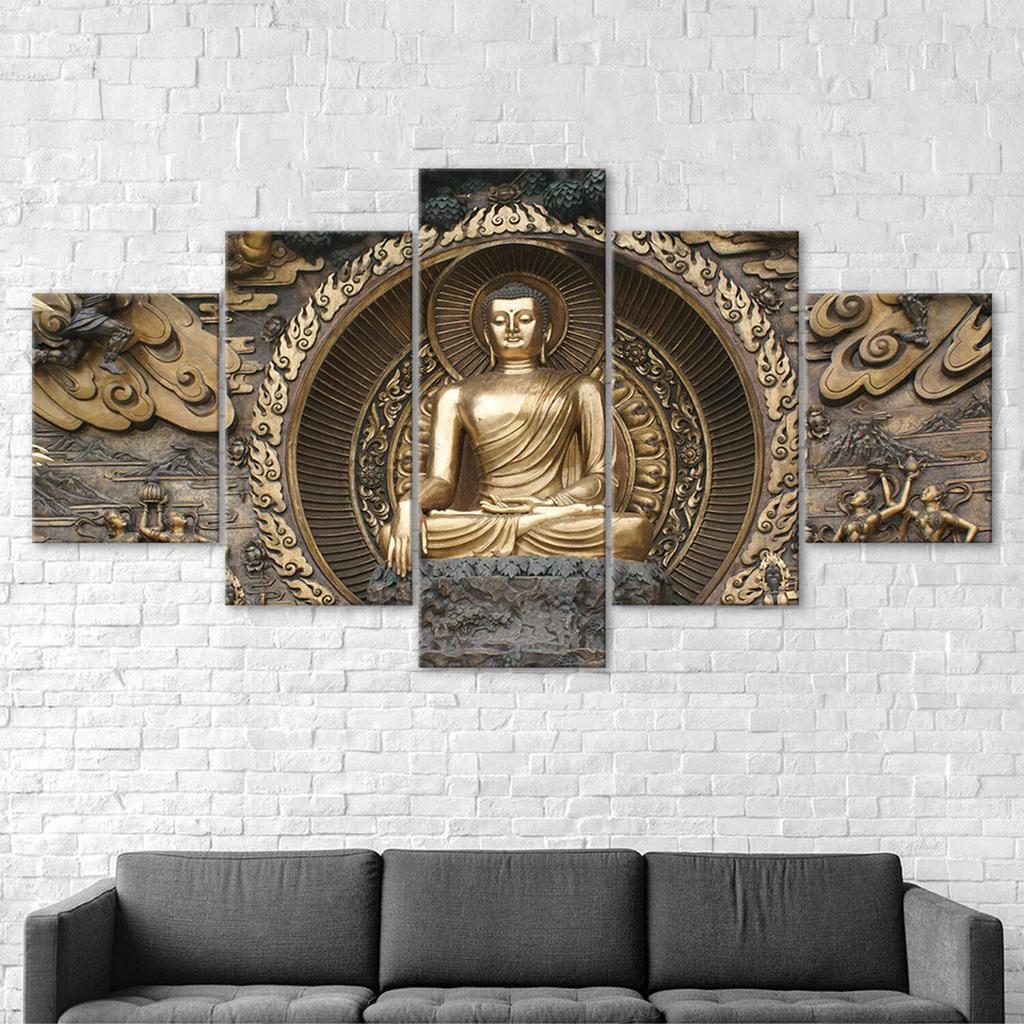 Buddha Statue Sculpture 5 Piece Canvas Wall Art Multi Panel Print Modern Poster Home Decor Picture Gift For Him For Her