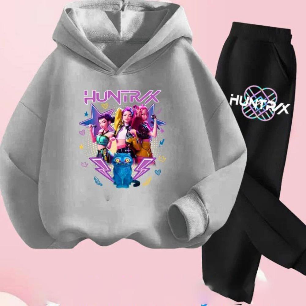 Kids Hoody Suit KPop Demon Hunters Printed Children's Clothing Y2K Hoodies+Pants Sports Sets KPop Demon Hunters