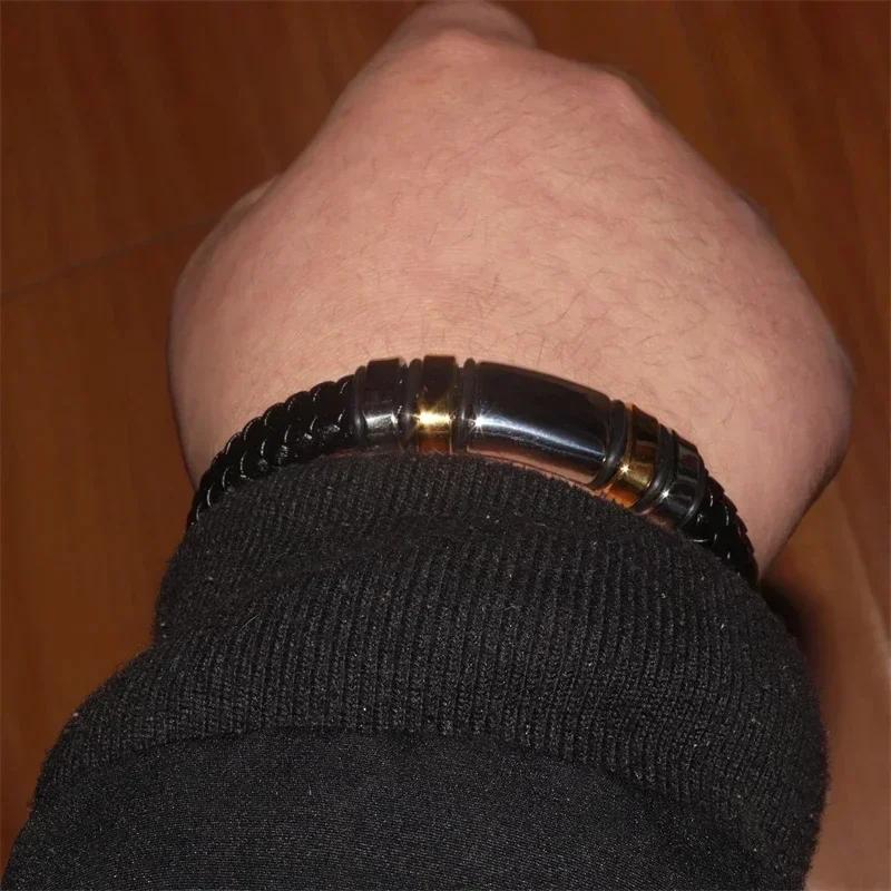 Hochwertiges handgeflochtenes Leder Edelstahl Magnetverschluss Armband Herren Charme Mode Lässiger Schmuck Geschenk