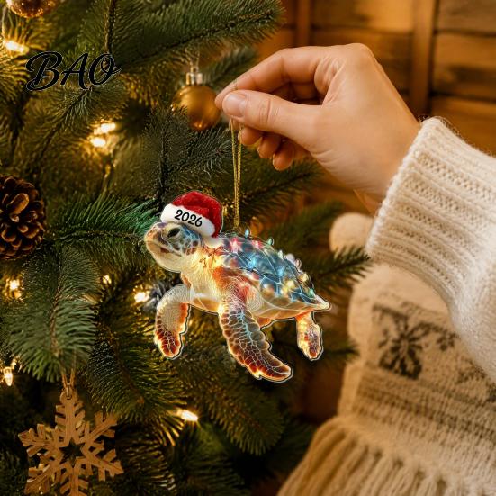 Decorative Animal Figurines for Home Christmas Hanging Ornaments with Lanyard, Cute Double Sided Pendant 2026 Holiday Tree Pendants Santa Hat, 2D Flat