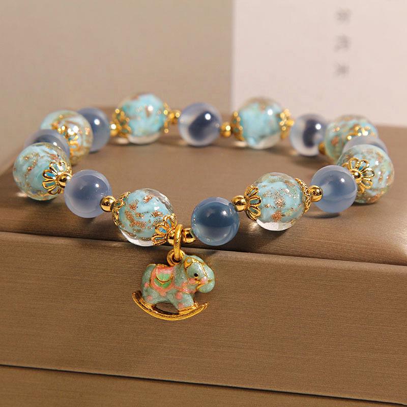 Luminous Blue Heart Agate and Crystal Bracelet for Women - Best Friend Gift