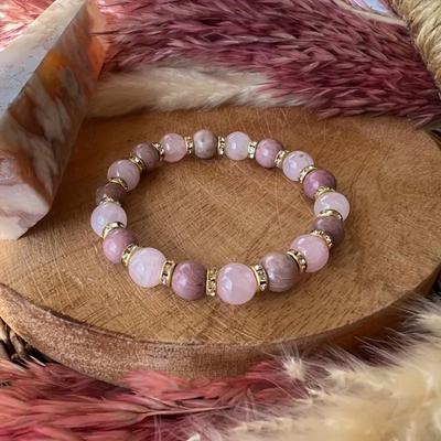 Natuursteen Armband Voor Vrouwen Mannen Trek Goede Geluk Aan Geld Bescherming Roze Kristal Natuurlijke Roodhout Patroon Armband Groothandel