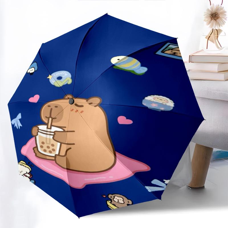 Rainbow Bear Sips Pink Drink Folding umbrella Portable travel Umbrella travel Three folds