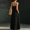 Women's Sleeveless Maxi Dress with Adjustable Spaghetti Straps Flowy Loose Fit Long Sundress with Pockets for Casual Wear