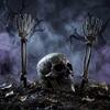 Halloween Skelett-Pfähle Realistischer Pfahl, Gruselige Totenkopf-Hand Gartendekoration für Schilder Außenbereich Garten Rasen Friedhof Dekoration Menschlicher Knochen