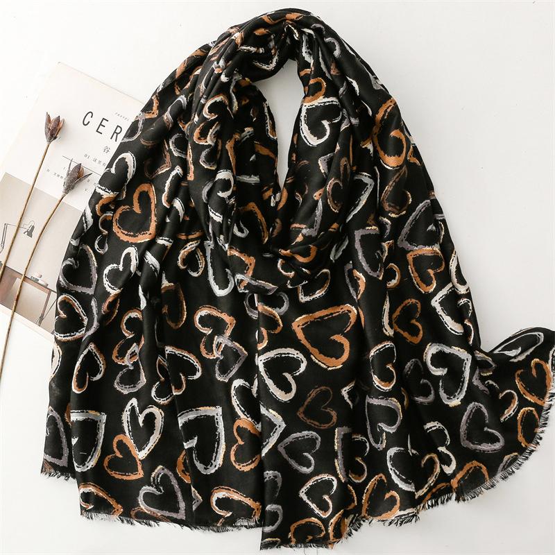 90*180cm Luxury Loving Heart Designer Print Women Long Scarf Ventila Cotton Linen Shawl Lady Tassel Muslim Hijab Wrap