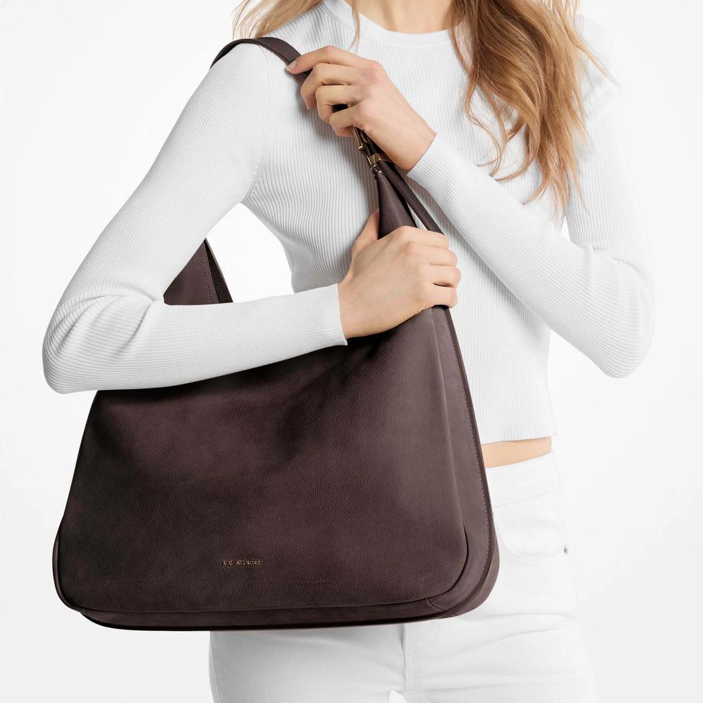 Michael Kors MK Nolita Logo Metal Decoration Leather Tote Shoulder Bag Large Women Handbags Chocolate 30F4GY5H3T-251