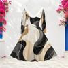 Women Plus Size V Neck Furry Trim Long Sleeve Belted Abstract Print A Line Midi Dress