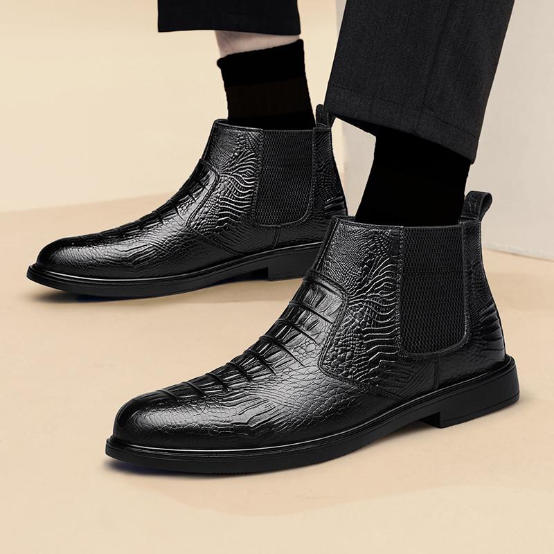 Fashion Genuine leather men's boots Versatile styles for autumn and winter Leisure Business Party Adult office Outdoor Warm Shoes Black