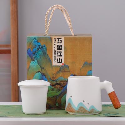 Tasse à thé en céramique style chinois avec séparation d'eau et couvercle filtre pour la maison et le bureau, Mug Cadeau d'affaires pour entreprise