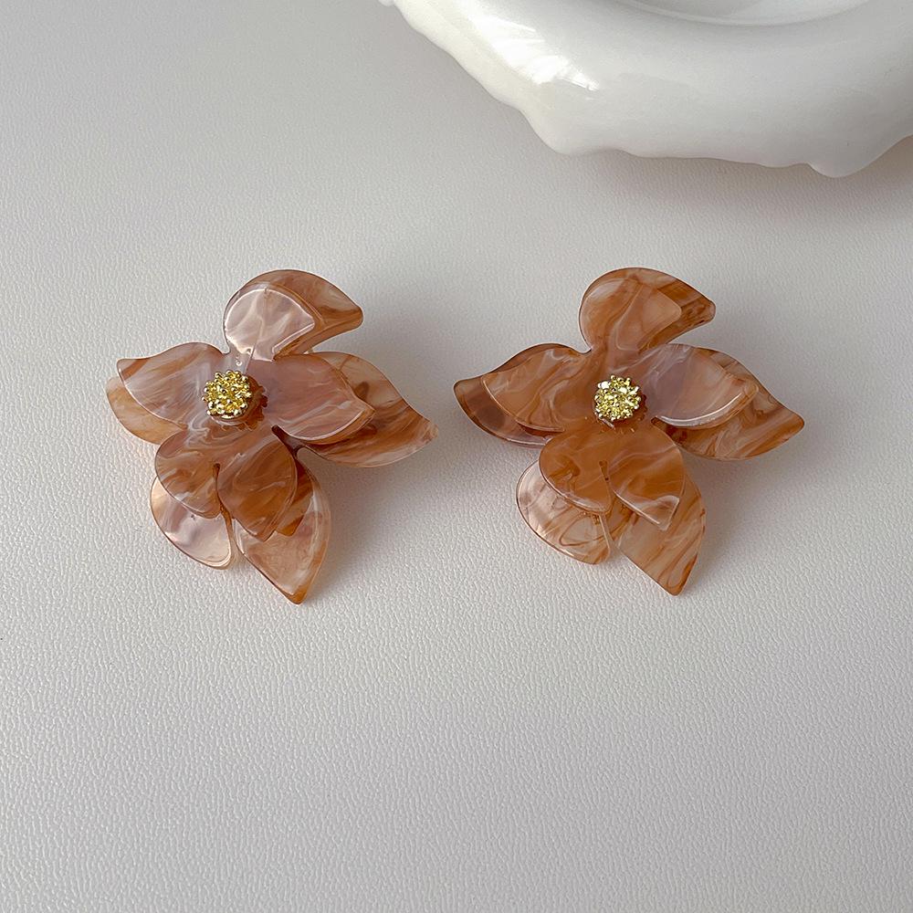 Retro Acrylic Flower Earrings with S925 Silver Needle - High-End, Exaggerated European & American Dangle Jewelry