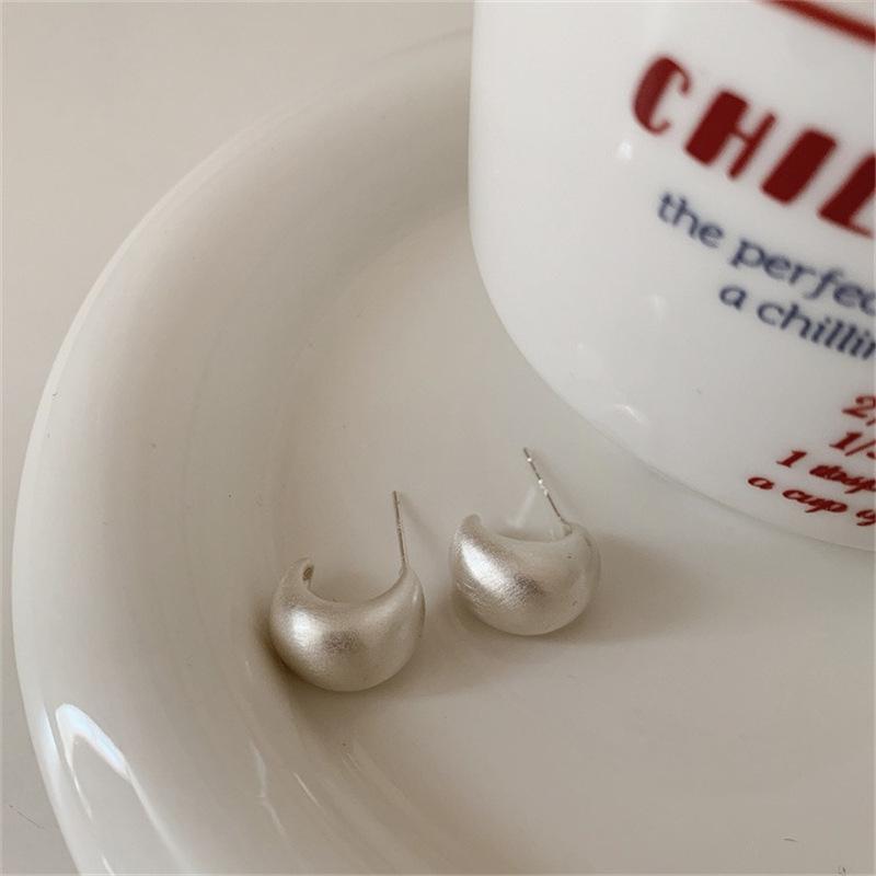 925 Silver Brushed Matte Round Ball Stud Earrings - Retro Hong Kong Style