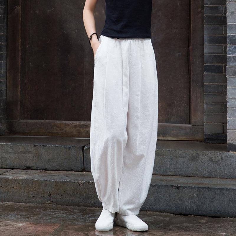 2025 Spring/Summer Women's Cotton Linen Slimming Lantern Pants - Sand Washed Loose Fit.