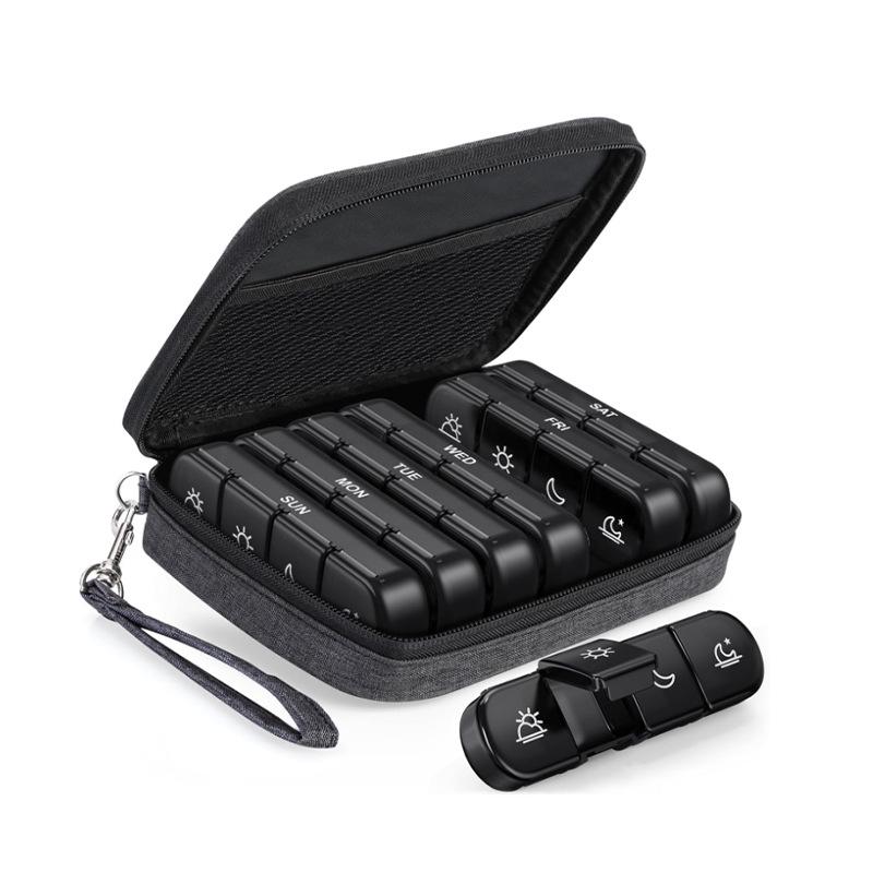 

Кожаная таблетница на молнии - 7-дневный, 28-ячеечный портативный мини-органайзер для таблеток и дозатор лекарств