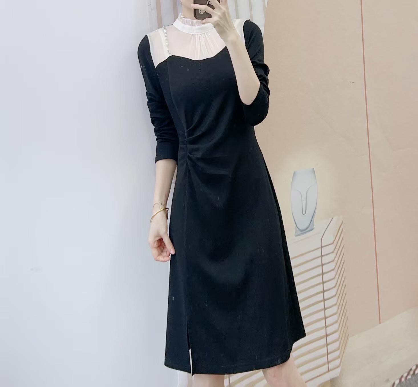 

Spring & Autumn French A-line Waist-Cinching Dress L (108-118 jin) чорний