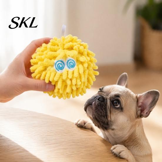 Interactive Pet Toy Squeaky Mop Ball Dog Toy, Plush Chew for Teeth Cleaning, Puppy Play Self-Play Boredom Relief Small Medium Dogs Toys