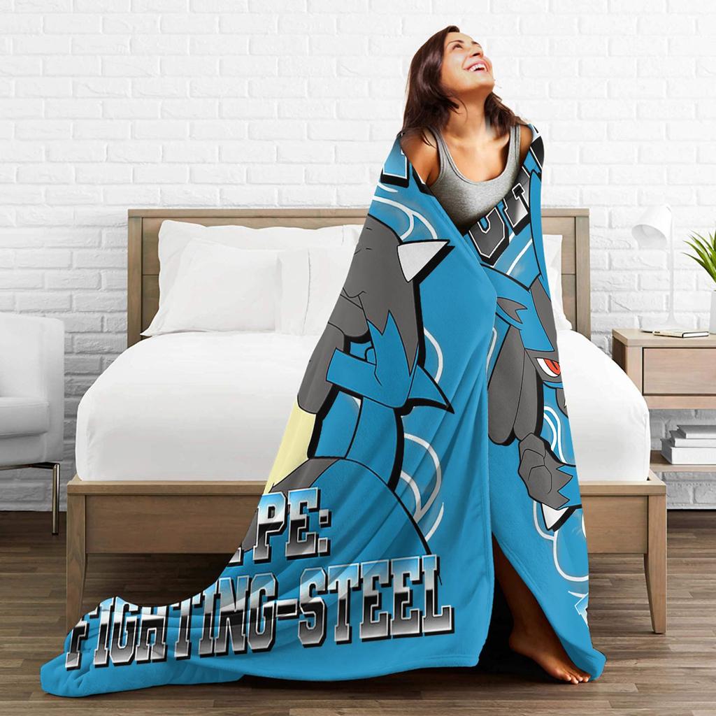 Pokemoned Lucario Type Fighting Steel Poster Blankets Fuzzy Vintage Soft Throw Blankets for Home Decoration,
