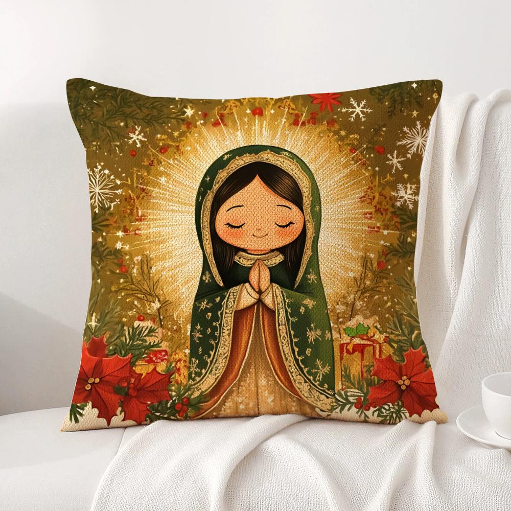 Our Lady of Guadalupe Cushion Cover Natural Linen Organic Fabric DoubleSided Printing Sofa Home Decor Gift Pillow Cover