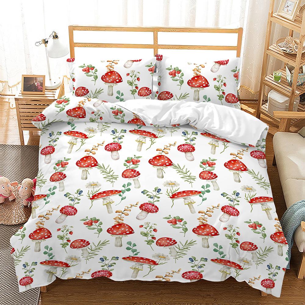 Bedding Three-Piece Set Quilt Cover Pillowcase 3D Digital Printing Plant Leaf Fruit Kit