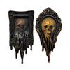Skull Wall Art Handmade Liquid Surreal Skull Painting Gothic Framed Wall Decor for Halloween Office Living Room Decor