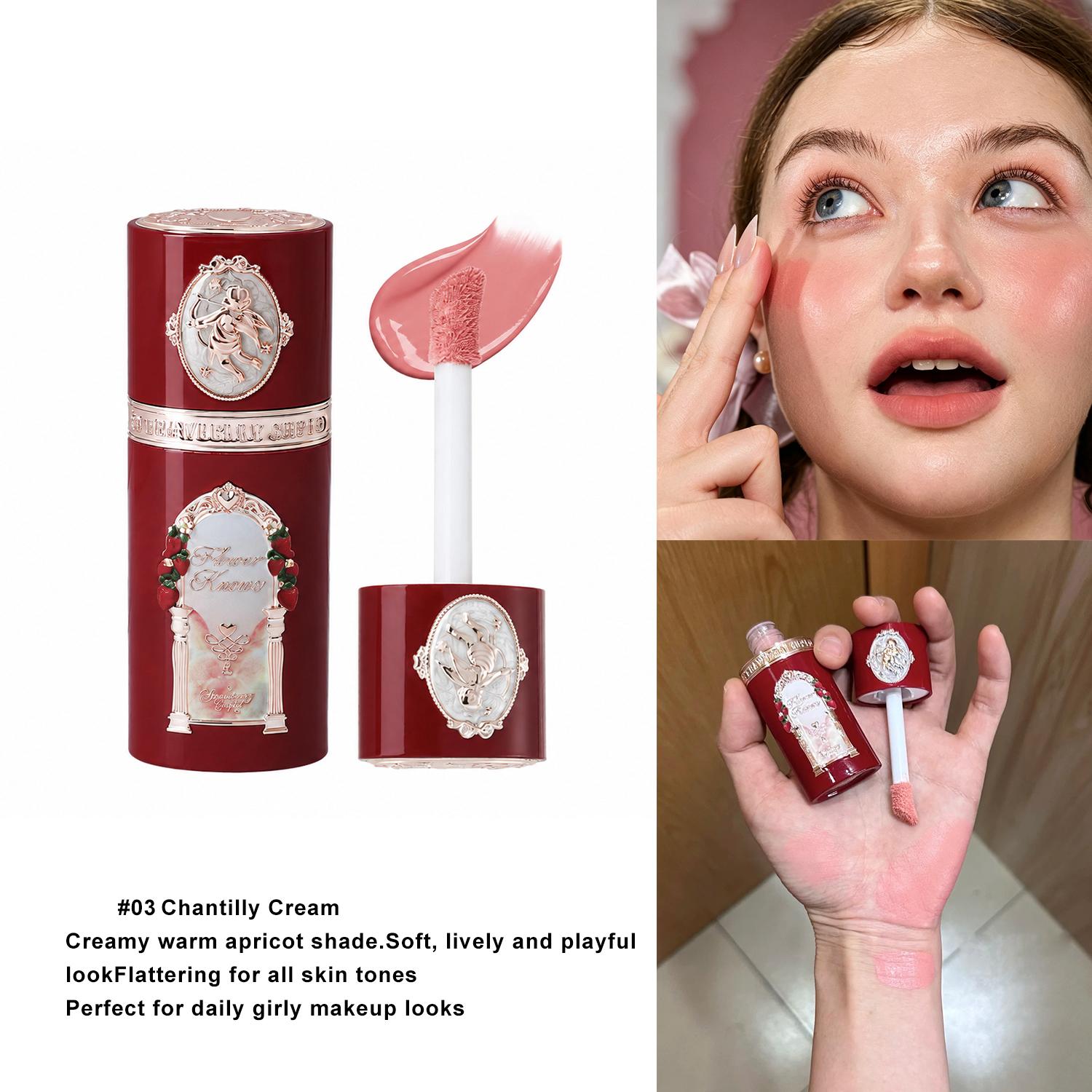 Flower Knows Aardbeien Cupido Vloeibare Blos Met Poederdons Lichtgewicht Hydraterend Mengbaar Wangkleur Langdurige Natuurlijke Make-up