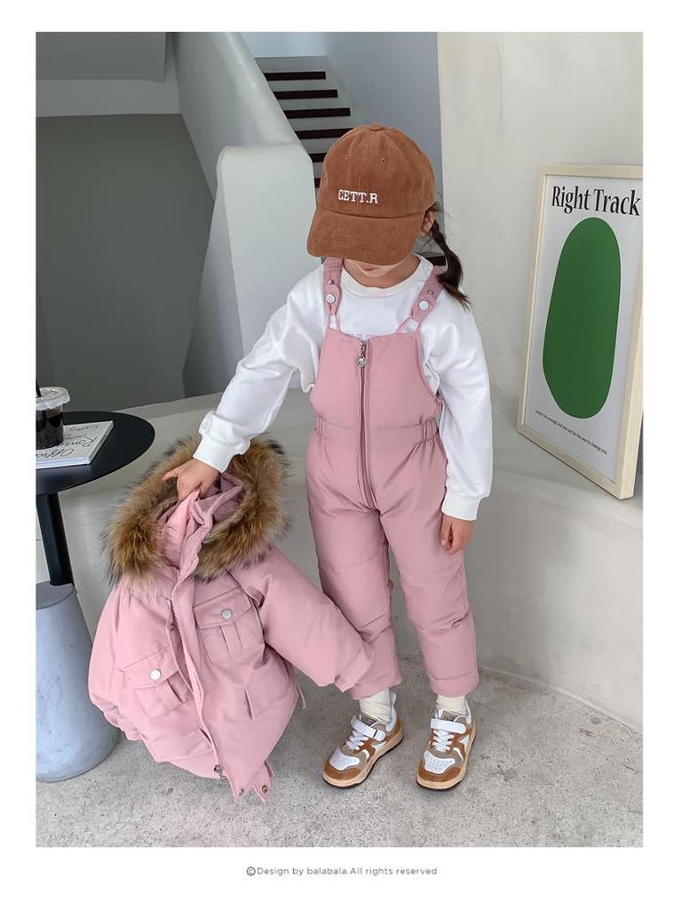 Ensemble chaud d'hiver style coréen pour enfants 2022: Salopette Deux-Pièces pour Garçons et Filles