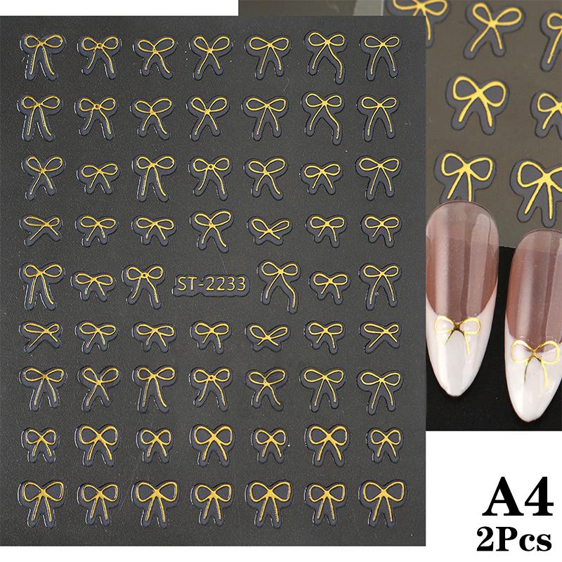 

2Pcs Ribbon Bow Nail Stickers Minimalist French Shiny 3D Nail Decals Nail Charm Adhesive Decoration as the picture