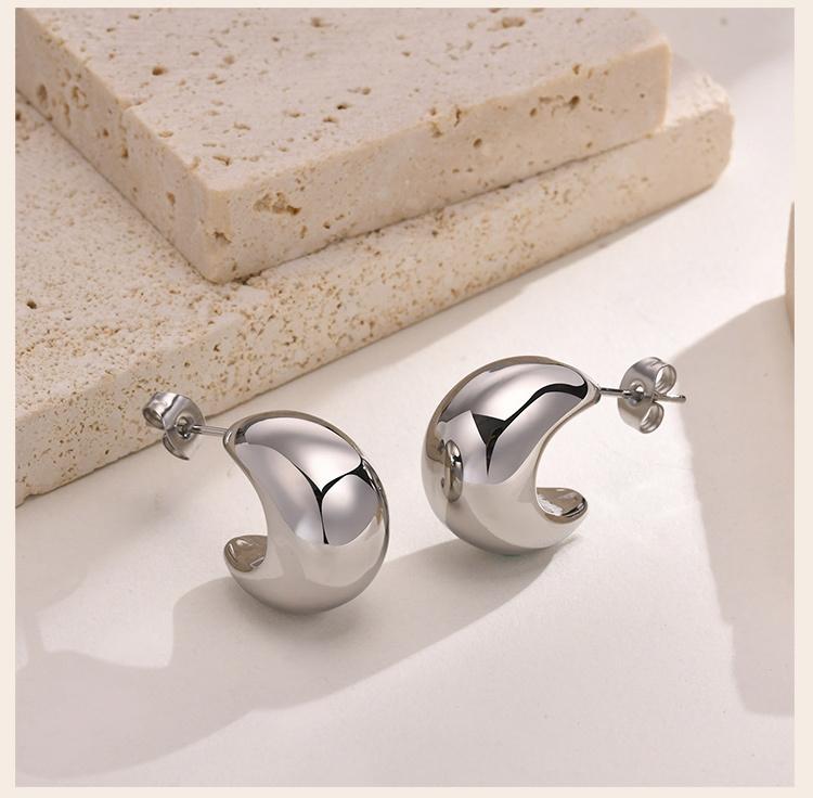 Stainless Steel Open Hoop Earring Women, Crescent Moon Shape Tube Earring Gold Plated Trendy Gift