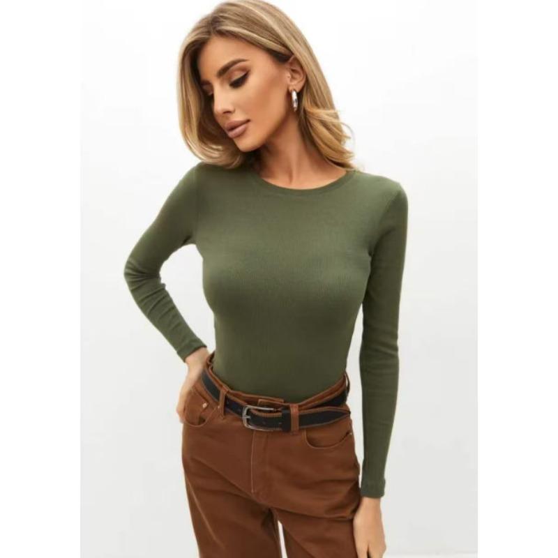 Slim-fit Short Bottom Long-sleeved Shirt for Women, Sexy Body Long-sleeved Bottom Top for Women