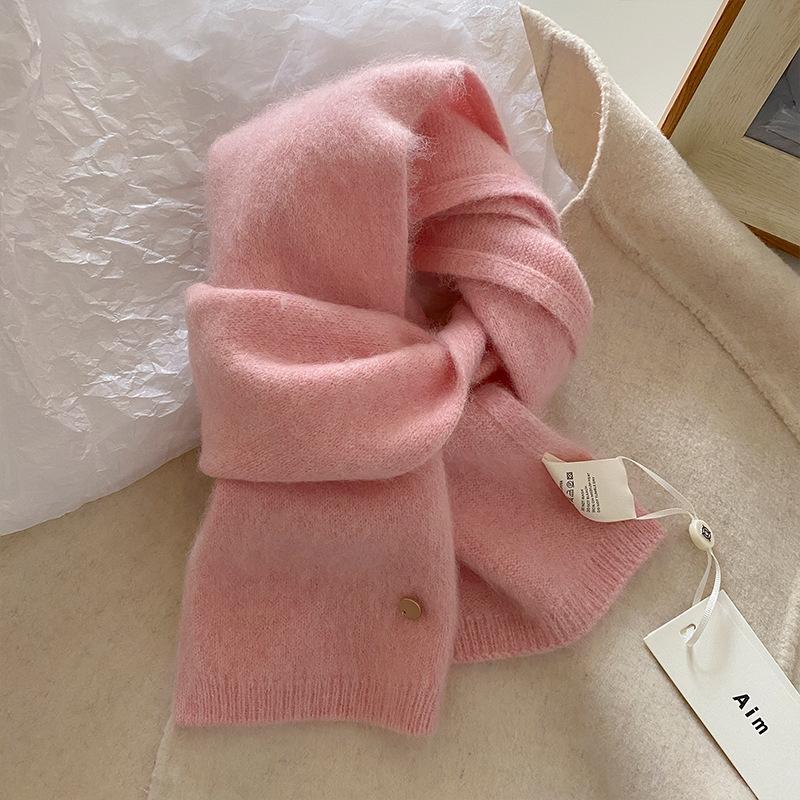 

Korean Style Knitted Scarf Women Winter Warm Scarves Solid Cashmere Design Thickened Shawl Soft Long Pashmina Neck 15x150cm