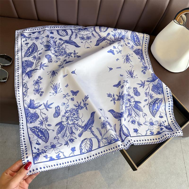Art commuter style simulation silk printing silk scarf square scarf high-end shawl sunscreen neck small square scarf headscarf scarf