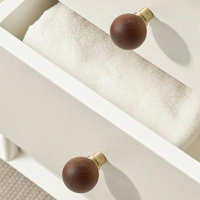 8191 25mm Diameter Walnut Wood Cabinet Knob Brass Round Ball Drawer Pull Handle French Luxury Vintage Style for Wardrobe/Dresser
