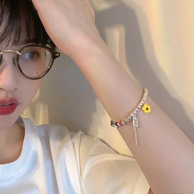 Internet Famous Summer Colored Crystal Bead Bracelet for Women's Instagram Niche New Trendy Flower Best Friend Bracelet