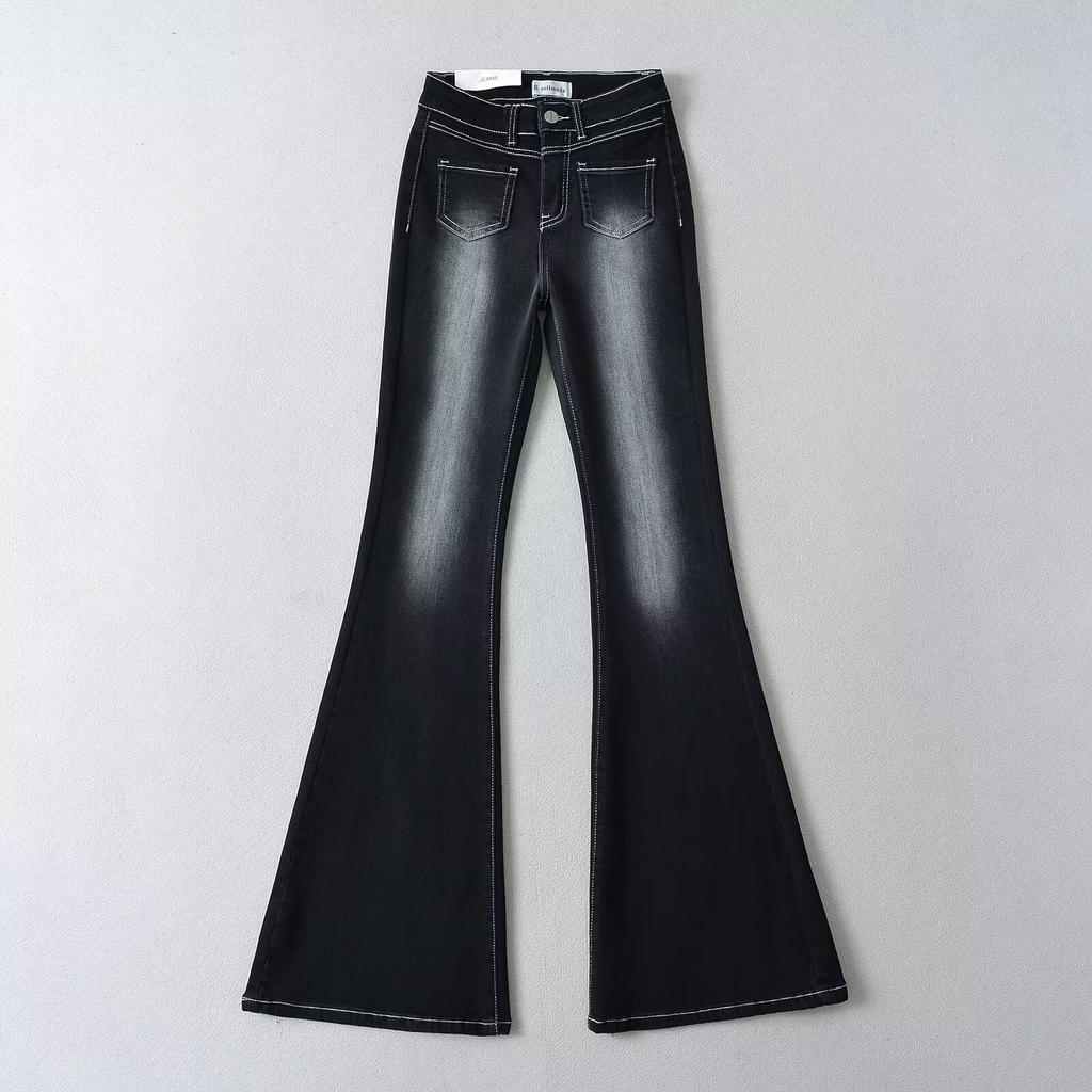 Jeansi albi retro evazați cu talie joasă pentru femei 2024