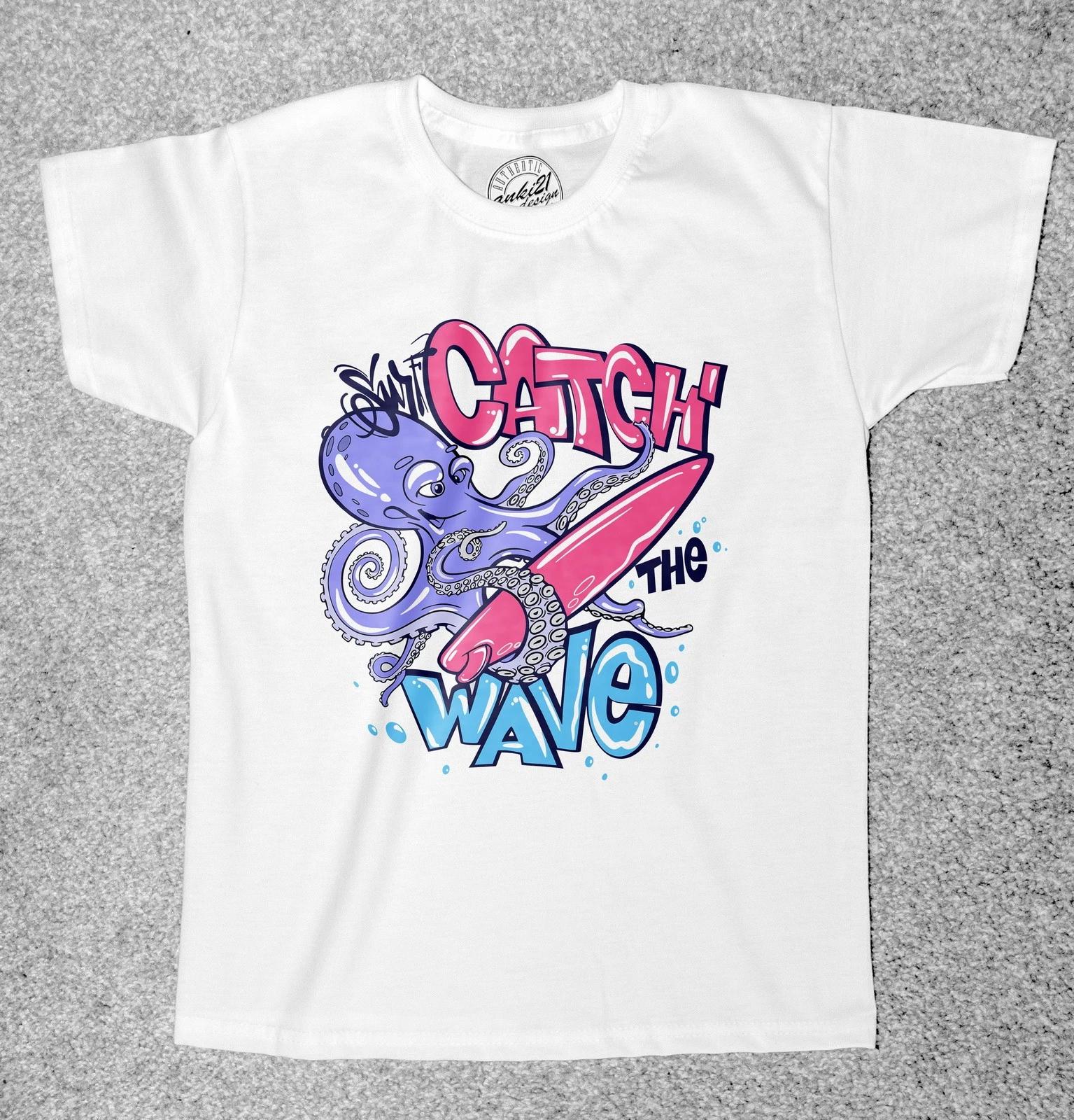 Funny Catch the Wave Surfing 002 Octopus Childrens/Kids t-shirts 120