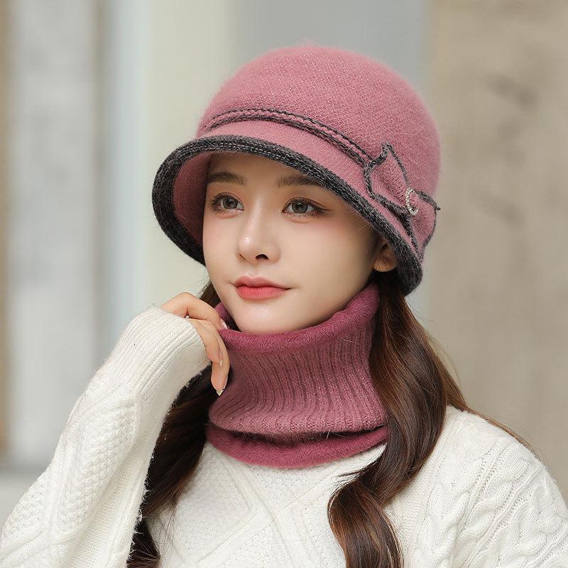 Women's Large Brim Solid Color Bucket Hat - Warm Knit Wool Fisherman Style for Autumn and Winter