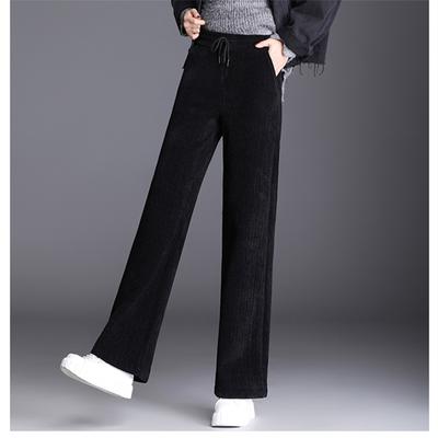Winter High Waisted Elegant Straight Women Casual Loose Thickening Trousers New Plush Lined Velvet Wide Leg Pants Warm Korean