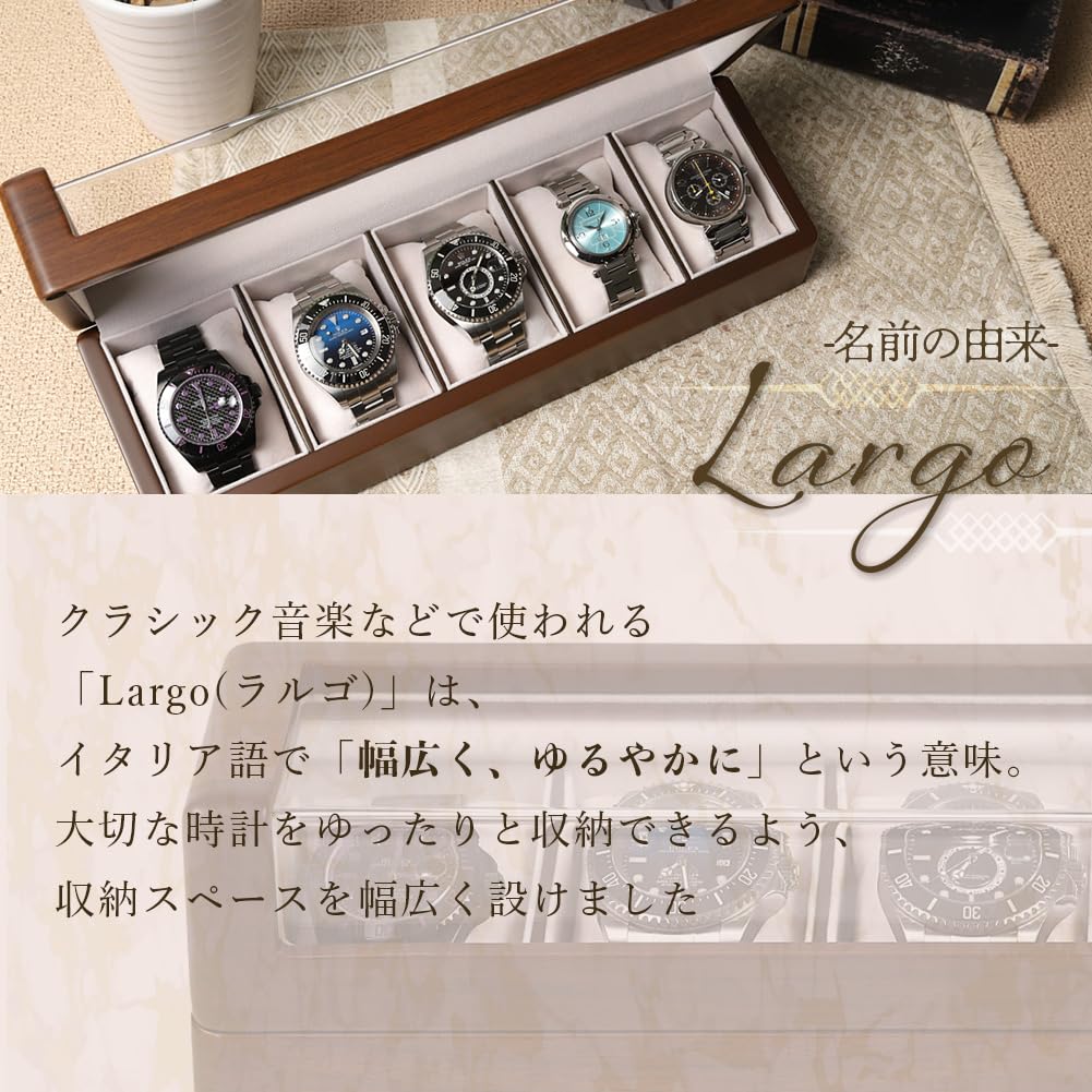 IGIMI Watch Wooden Watch Black Walnut Holds 5 with Brown Wood Grain Pattern Box, Case, Storage, Finish, Largo, Watches, Window,