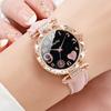 3pcs/set Women Ladies Fashion Leather Strap Heart-shaped Dial Quartz Watch Black White Pink Set