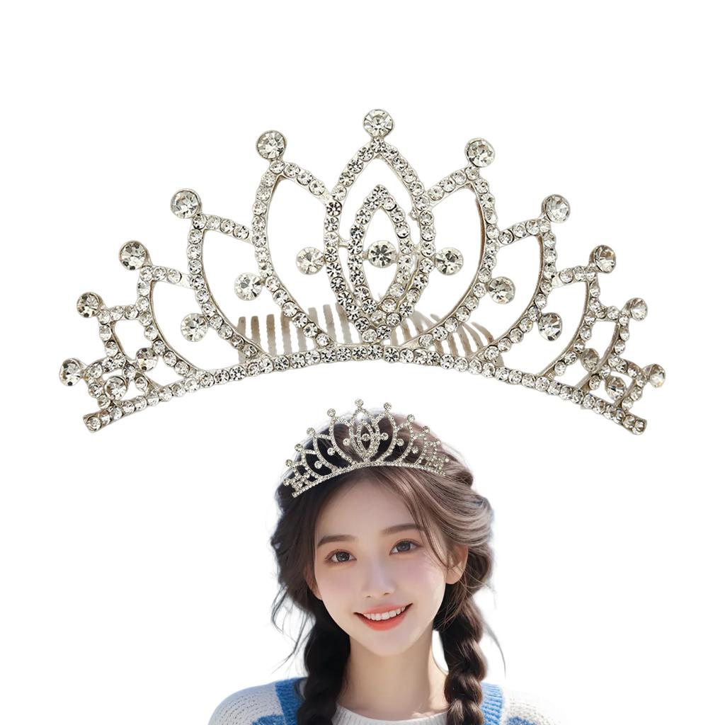 Bridal Hair Comb with Crown Decor Shiny Rhinestone Elegant Hair Comb Barrette for Woman Hair Decorative Use
