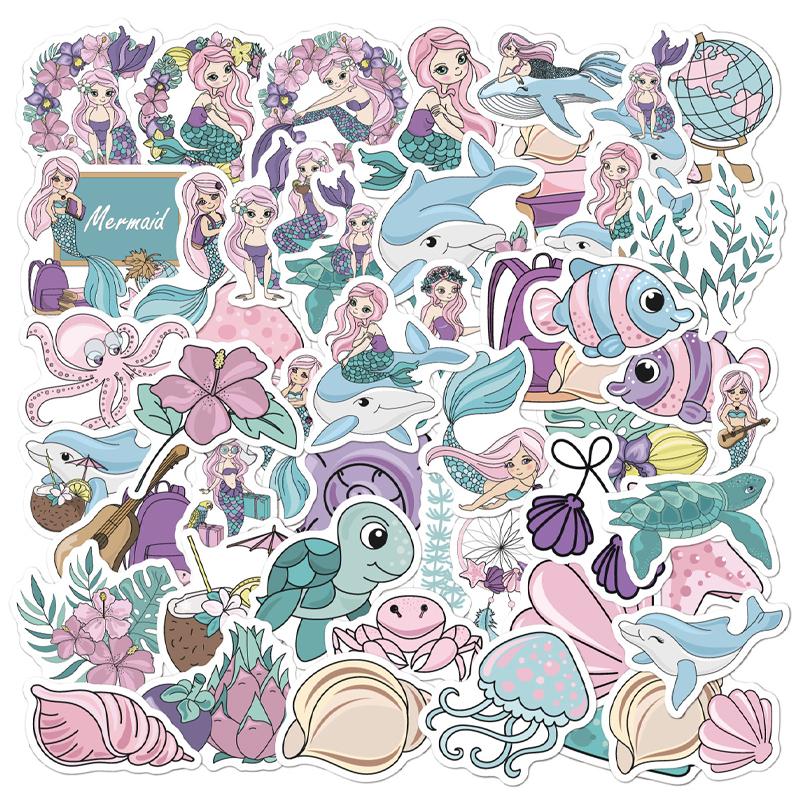 50 PCS Cute Sea Mermaid Stickers for Boys Girls Cartoon Ocean Stickers Vinyl Waterproof Stickers for Water Bottles,Laptop