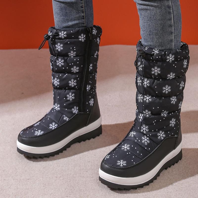 Foreign Trade New Thick-soled Down Cloth Thick-soled Snow Boots Women's Cross-border Large-size Round Head Side Zipper Long Cotton Boots