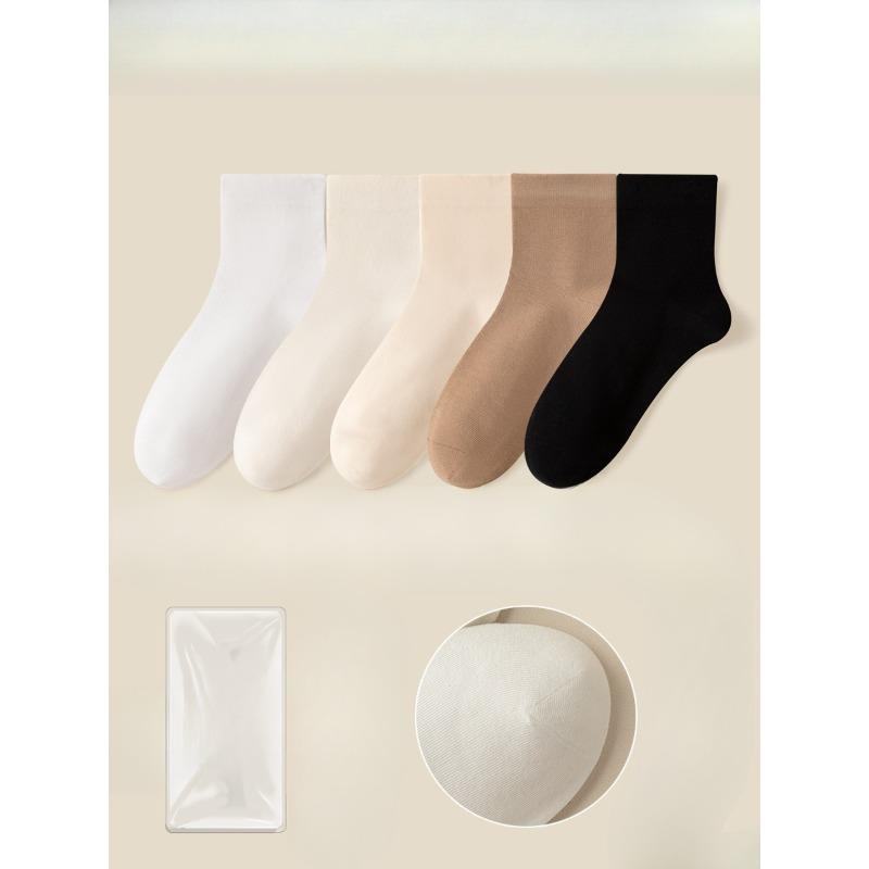 5 Pairs of Female Summer Cotton All Match Pure Color Loose Mouth Anti Bacterial Anti Odor Cotton Socks