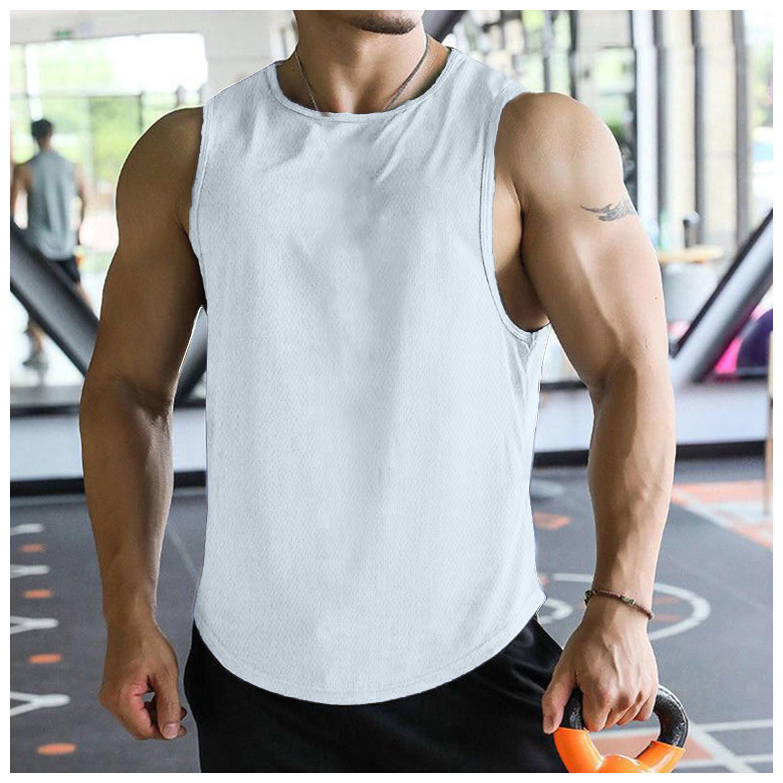 

Мужская быстросохнущая майка для тренировок, футболка для тренировок в тренажерном зале, футболка без рукавов для фитнеса, бодибилдинга XL белый