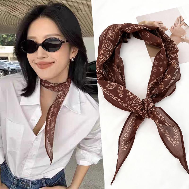 1Pc Headbands Scarf Polyester Retro Headscarf Women's Hijab Hair Ribbons Cashew Print Satin Silk Scarf
