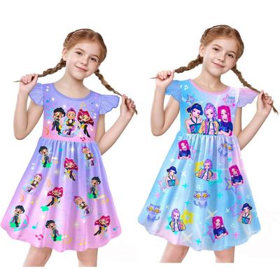 Kpop Κυνήγι Μαγισσών Γκρουπ Περιφερειακό Μοντέρνο Φόρεμα με Σχέδιο Κοριτσιών Φόρεμα με Μανίκια που Φουσκώνουν Χαριτωμένο Φόρεμα Πριγκίπισσας Άνετο Φόρεμα